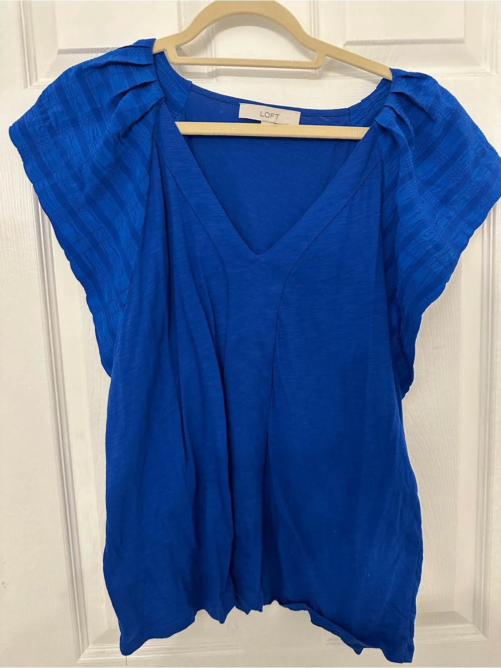 LOFT Bright Blue V-Neck Flutter Sleeve Blouse